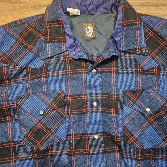 Vintage Karman Western Pearl Snap Shirt Plaid Cowboy Rodeo 18 35 XL - Picture 2 of 6